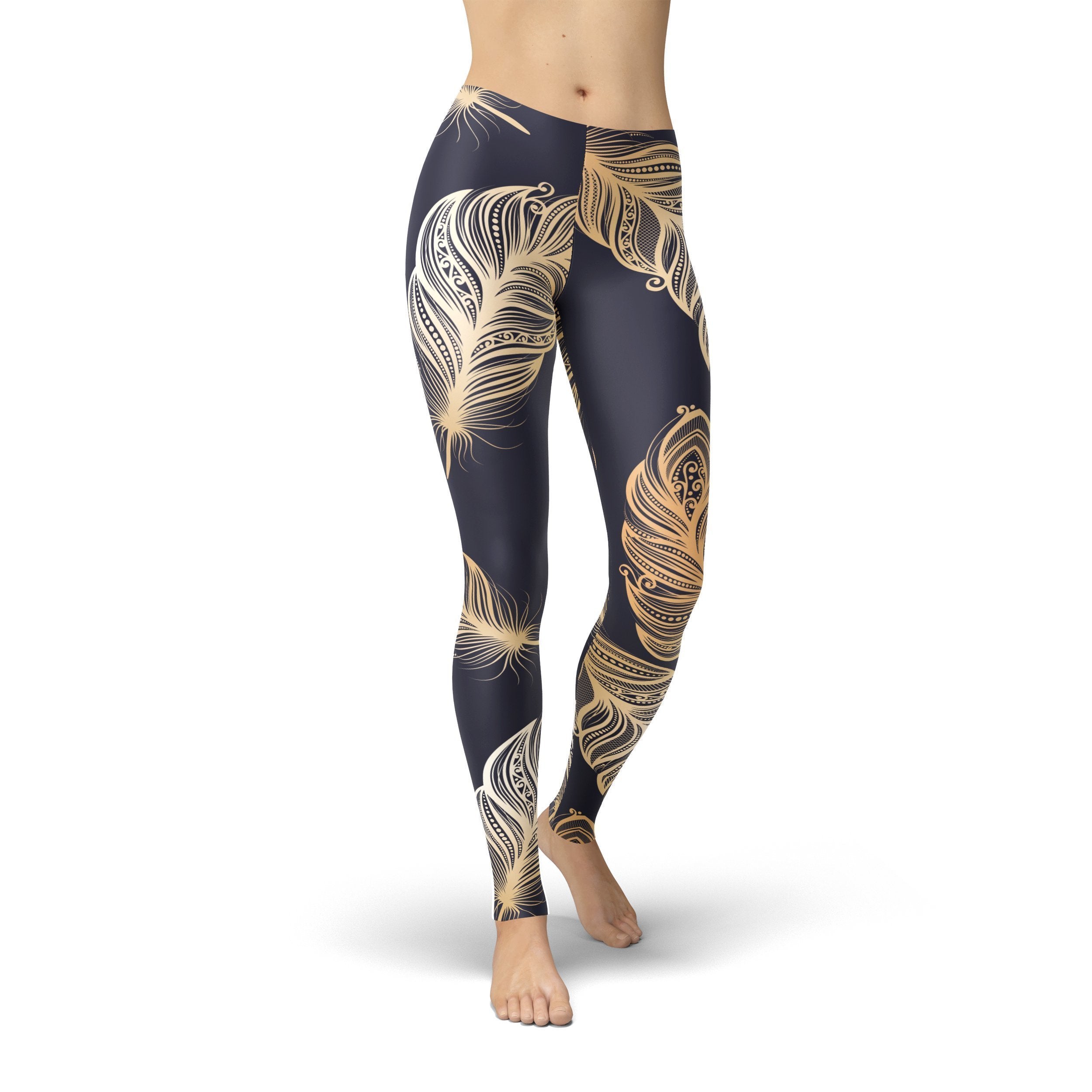 Golden Dragon Leggings, Tapestry Print Stretchy Elasticized Waist